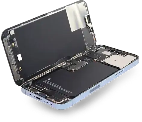 Smartphone aberto com a tela separada para acesso aos componentes